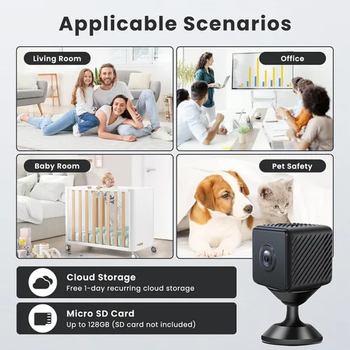 Miniatura 7 de Mini cámara inalámbrica de seguridad 2026 con WiFi para el hogar pequeño 1080P HD Micro Magnetic Nanny Cam con detección de movimiento, gran