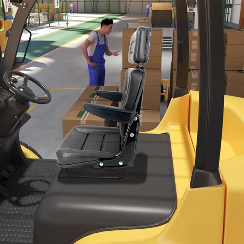 Miniatura 8 de Asiento universal para carretilla elevadora para cortacésped de jardín, asiento de suspensión plegable estilo Komatsu con reposabrazos y pista