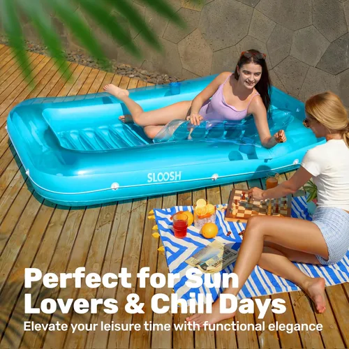 Miniatura 8 de SLOOSH Flotador Inflable para Tumbona de Piscina, 85" x 57" Flotadores de Piscina Extra Grandes para Adultos con Almohada, Balsa Flotante 4 en 1 Azul