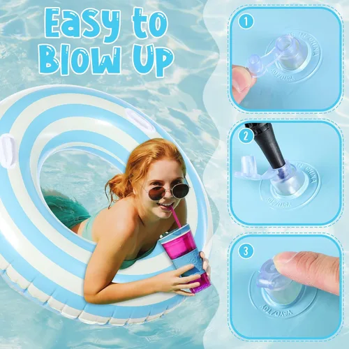 Miniatura 4 de Gemscream 2 anillos de natación grandes con asas de 47.24 pulgadas, flotadores inflables de piscina para adultos y adolescentes