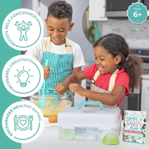 Miniatura 3 de Juego de regalos definitivo para cocinar y hornear Tovla JR para niños Cuchillos seguros para niños Montessori, delantal, libro de cocina visual