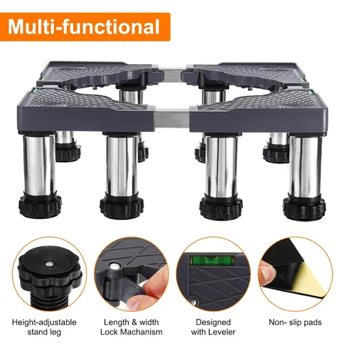 Miniatura 3 de PATIKIL Mini soporte para nevera, 8 pies fuertes, base de soporte de lavandería, bandeja de base ajustable multifuncional, antivibración