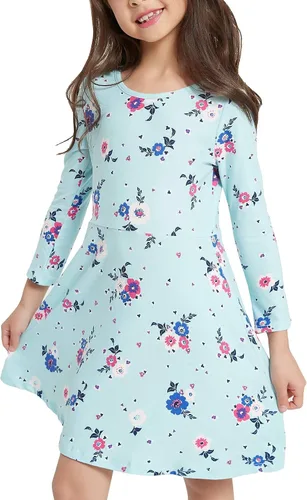 V.&GRIN Vestido de primavera para niñas de 2T a talla 8, manga larga, unicornio, floral, twirly, casual, lindo, vestido para niños, vestidos para
