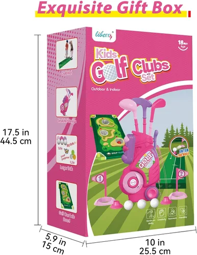 Miniatura 8 de Liberry Juego de golf para niños de 2, 3 y 4 años, carrito de golf mejorado para niños con tabla de golf y tapete de golf, juguetes de golf para Rosa