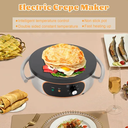 Miniatura 7 de Máquina comercial de crepé, máquina para hacer panqueques, 16 pulgadas, antiadherente, 1500 W, temperatura constante, superficie de cocción