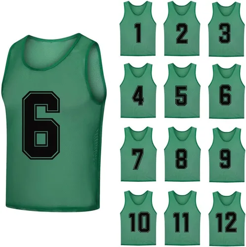 Miniatura 11 de Paquete de 12 (1-12) Pinnies/baberos de entrenamiento de fútbol/camisetas de baloncesto para niños, jóvenes y adultos