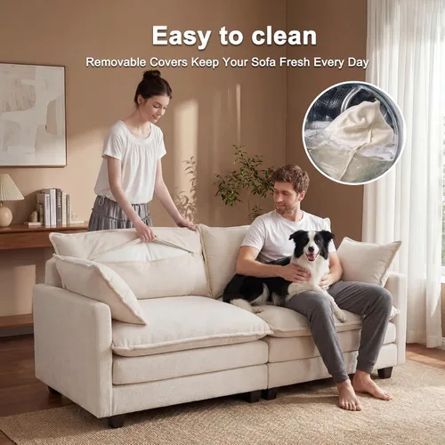 Miniatura 6 de Juego de sofá de felpilla Cloud de 77 pulgadas con almohadas, sofá biplaza de asiento profundo para apartamentos, ahorro de espacio de 2 plazas