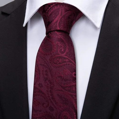 Miniatura 101 de Barry.Wang - Juego de corbata de seda para hombre, diseño de cachemira, pañuelo y gemelos de bolsillo