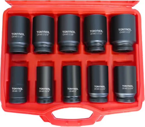 Miniatura 10 de TONYNOL Juego de dados de impacto profundos de 3/4 pulgadas, 6 puntos, SAE (1" a 1-1/2"), 8 piezas, Cr-Mo. Juego de dados de impacto para trabajo