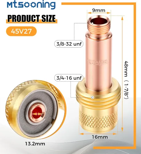 Miniatura 4 de 5 piezas de cuerpo de pinza de lente de gas, 45V27 1/8 pulgadas (0.126 in) de repuesto para antorcha de soldadura TIG serie WP-17/18/26