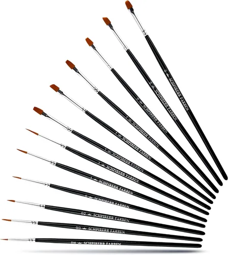 SCHPIRERR FARBEN - Juego de 12 pinceles de pintura para detalles, juego de pinceles para pintura al óleo, acrílico y acuarela, pinceles de pintura