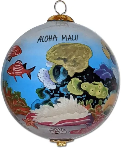 Miniatura 13 de Cornucopia Maui ornamento de Navidad de cristal pintado a mano con caja de regalo, recuerdo coleccionable CC/M