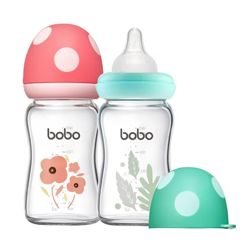 Miniatura 63 de YOHKOH Biberón de vidrio natural con pezón de flujo lento de nivel 1, biberones anticólicos para recién nacidos, botella de vidrio de cuello ancho