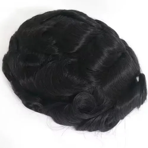 Miniatura 3 de N.L.W. Toupee de cabello humano para hombres, prótesis europea de piezas de cabello sistema de reemplazo para hombres con 10x8 HD súper fino encaje