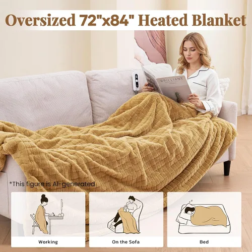 Miniatura 5 de CURECURE Manta térmica de tamaño matrimonial de 72 x 84 pulgadas, suave y cálida manta eléctrica de piel de conejo sintética con 6 niveles