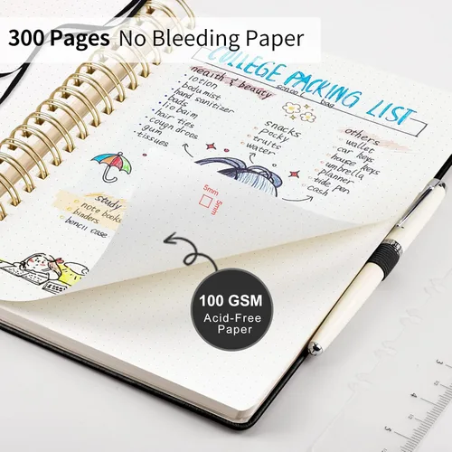 Miniatura 3 de EMSHOI Cuaderno de Espiral con Puntos para Bullet Journal - 300 Páginas, Cuero de Tapa Dura A4, Cuaderno de Cuadrícula de Puntos Gruesos de 100 GSM