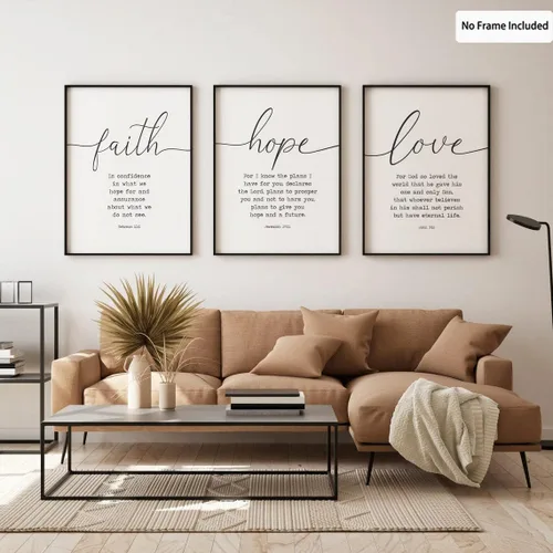 Miniatura 4 de Lienzo con versículo bíblico con citas de fe, esperanza, amor, decoración de pared, escritura, amor, arte de pared para sala de estar, arte de pared