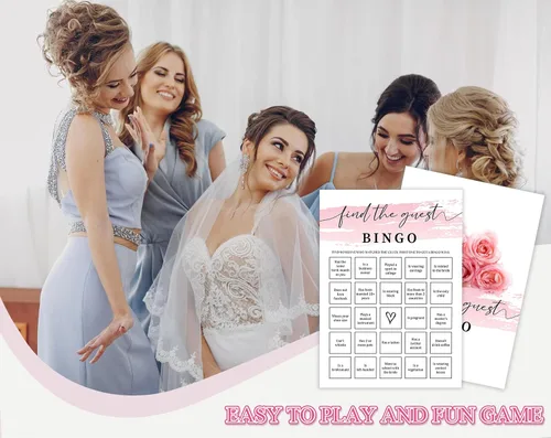 Miniatura 5 de Tuyashua Pink Swash Find The Guest - Juego de bingo para 30 invitados con tarjetas de juego, juego de despedida de soltera en acuarela rosa