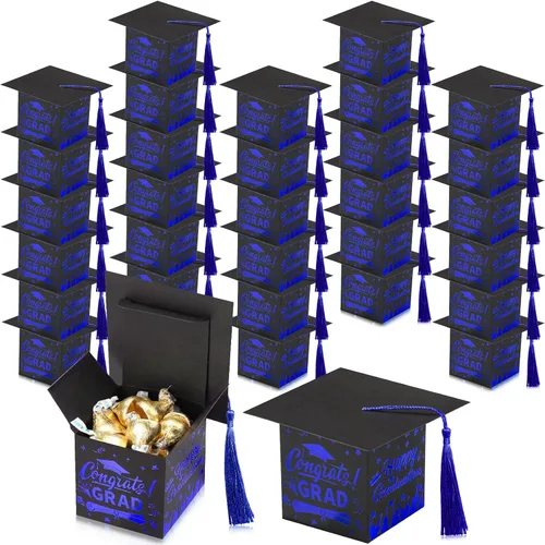 Miniatura 12 de Chuangdi 30 cajas de dulces de fiesta de felicitaciones graduadas, caja de casquillo de bricolaje con borlas para regalo de graduación, suministros