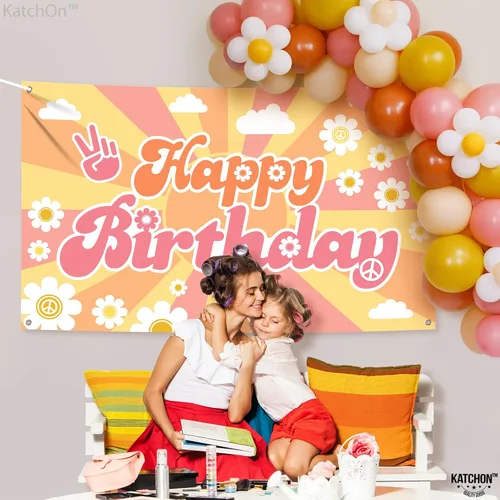 Miniatura 6 de KatchOn, Groovy - Cartel de feliz cumpleaños – 72 x 44 pulgadas Decoraciones de cumpleaños geniales para niños y niñas Groovy Banner telón