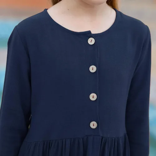 Miniatura 5 de Gorlya - Vestido de manga corta con botones y cintura plisada para niñas de 4 a 12 años