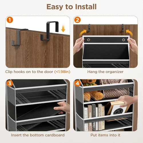 Miniatura 6 de Mefirt Organizador para colgar sobre la puerta, 6 estantes para colgar en la puerta con 6 bolsillos de gran capacidad, estantes colgantes para Negro