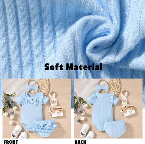 Miniatura 40 de Aalizzwell Body de manga corta para bebé niña con pantalones cortos acanalados