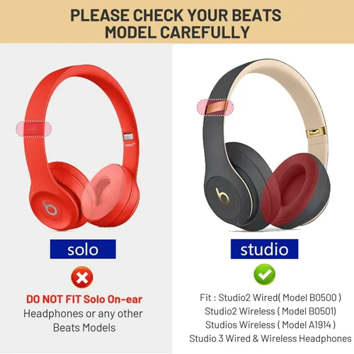 Miniatura 2 de Studio 2 - Almohadillas de repuesto para auriculares Beats Studio 2 y Studio 3 con cable e inalámbricos, almohadillas de espuma viscoelástica