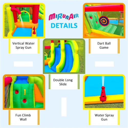 Miniatura 3 de MIRUNAIR Casa inflable de rebote con toboganes, tobogán acuático inflable para niños en el patio trasero, parque acuático de rebote con soplador