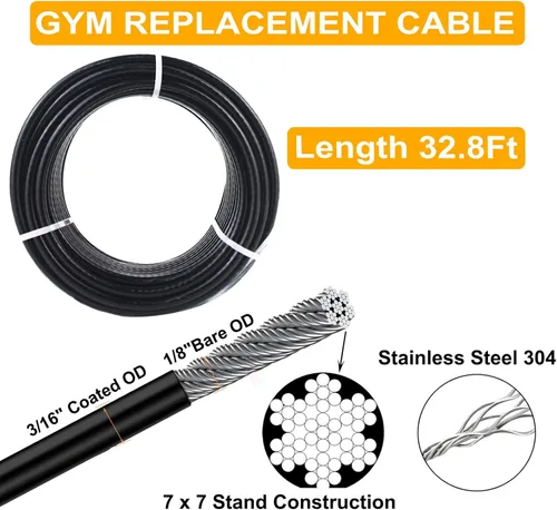 Miniatura 2 de Cable de polea de fitness de 32.8 pies/98.4 pies, accesorios de máquina de cable de repuesto para gimnasio en casa, reemplazo de cable de gimnasio