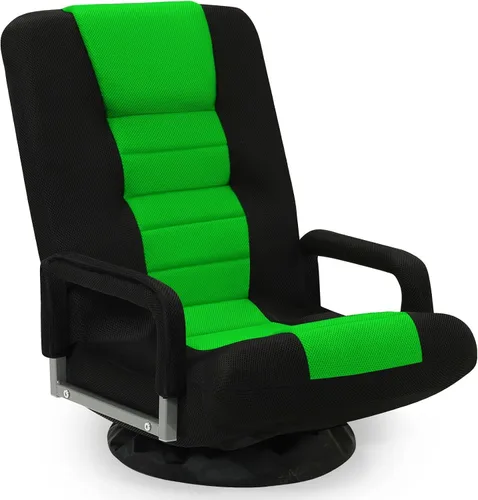 Miniatura 11 de Silla de juegos giratoria de piso con reposabrazos, sofá reclinable plegable de video con 6 posiciones ajustables, respaldo acolchado y cojín, sofá