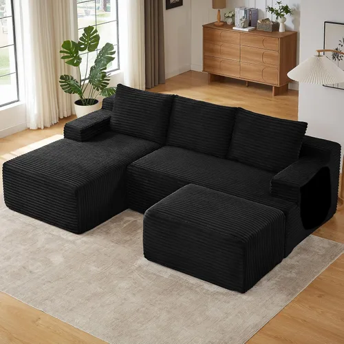 Miniatura 55 de Sofá modular Cloud de 95 pulgadas con otomana, moderno sofá nube en forma de U con asiento profundo, cómodo sofá de pana de 3 plazas, sofá de espuma