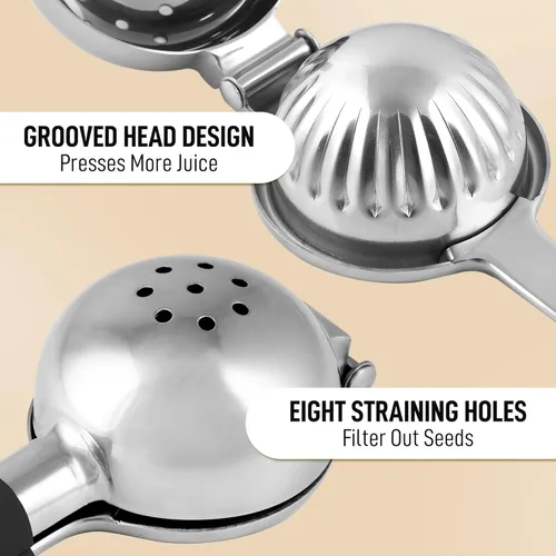 Miniatura 6 de Zulay Kitchen Exprimidor de limón de acero inoxidable, antideslizante, diseño ergonómico con cuenco exprimidor sólido y resistente, exprimidor negro
