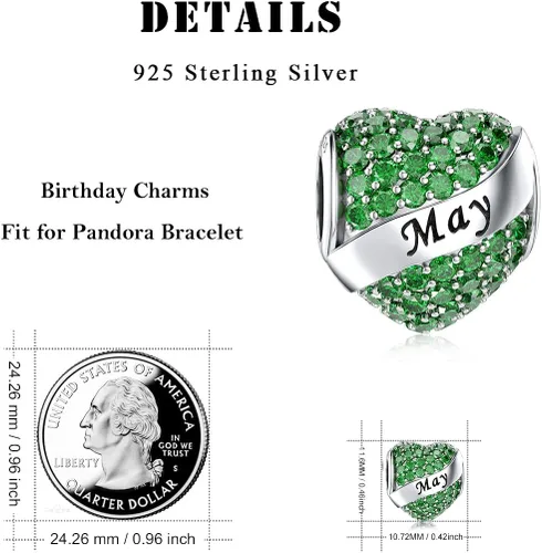 Miniatura 5 de Abalorio Dalaran de plata de ley 925 con forma de corazón, para brazalete, feliz cumpleaños, para mujer