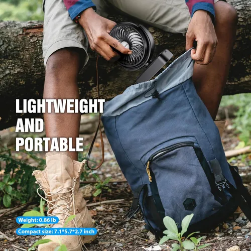 Miniatura 7 de Ventilador portátil de campamento con linterna LED, ventilador de batería recargable de 40 horas de trabajo con gancho para colgar para tienda