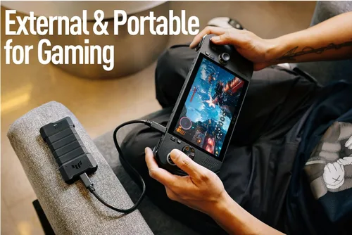 Miniatura 7 de ASUS TUF Gaming A2- Carcasa SSD portátil USB-C 3.2 Gen 2x2, Dual M.2 NVMe PCIe y SATA, resistencia a caídas MIL-STD-810H, resistencia al agua y al