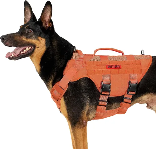 Miniatura 14 de OneTigris Arnés para perro sin tirón para perro pequeño, diseño de malla transpirable, chalecos militares Molle con asas para perros de servicio