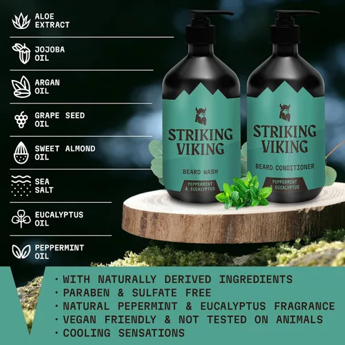 Miniatura 2 de Striking Viking Jabón y acondicionador para barba – 20 onzas líquidas, menta y eucalipto – Limpieza profunda y alivio de picazón Champú