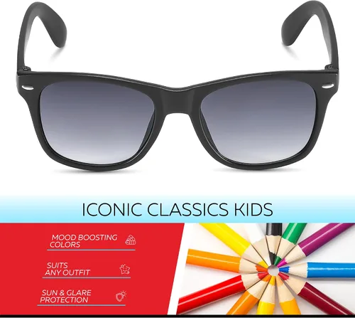 Miniatura 2 de Gafas de sol Retro Rewind para niño, niña, de 3-12 años, gafas de sol para niño resistentes a las roturas, con protección UV400, negro, talla única