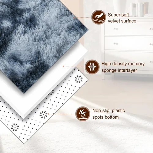 Miniatura 2 de TWINNIS Alfombras grandes de pelo largo de 4 x 6 para sala de estar, dormitorio, teñido anudado azul y gris, alfombras de felpa súper suaves