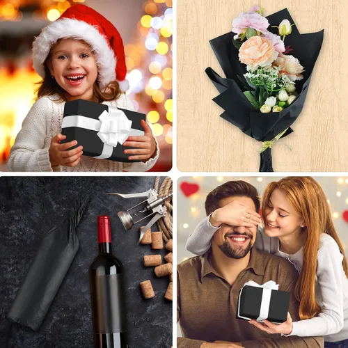 Miniatura 6 de NEBURORA Papel de Seda Negro - 60 Hojas, 14 x 20 Pulgadas Papel de Seda Negro Mate para Empaque de Regalos, Arte y Manualidades, Bricolaje