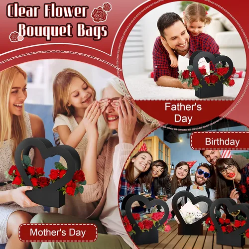 Miniatura 7 de Sinmoe 12 cajas de flores en forma de corazón de graduación para ramos de flores, bolsa de regalo de flores, bolsas de regalo vacías de boda