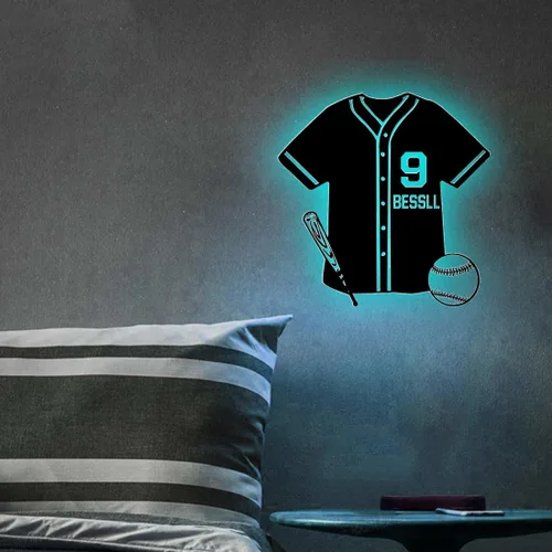 Miniatura 6 de Letrero de metal de jersey deportivo personalizado con luz LED, nombre y número personalizado, letrero de neón con nombre personalizado, decoración