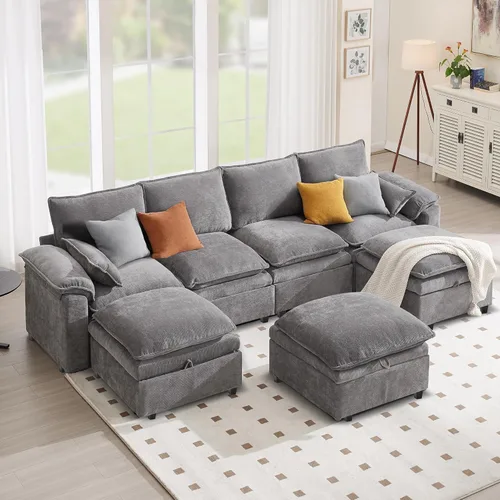 Miniatura 13 de Sofá Seccional Modular en Forma de L de 100", Sofá con Almacenamiento Otomano, Sofá Nube de Chenilla con Asientos Profundos y Mullidos para Sala