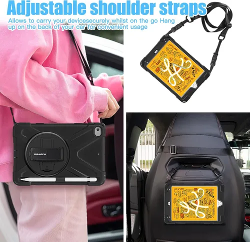 Miniatura 6 de BRAECNstock para Apple iPad mini 5/4 Funda 2019/2015 19,9 cm, Funda Protectora a Prueba de Golpes con Soporte para Lápices, Correa Giratoria