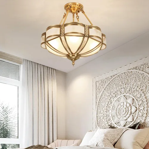 Miniatura 4 de Lámpara de techo de latón de 4 luces semiempotrada, candelabro dorado para comedor, lámpara de techo de vidrio esmerilado, luz empotrada moderna