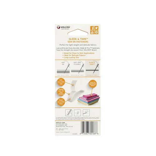 Miniatura 7 de Marca VELCRO Elegante y Delgada para Telas Cinta de 6 pies x 3/4 pulgadas, Blanco Suave en la Piel Ultra Ligera con Tecnología de Carril