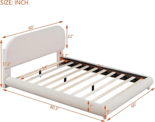 Miniatura 2 de Cama de Plataforma Tapizada con Forma Curva con Cabecera de Forma Curva, Marco de Cama de Madera Tamaño Full para Dormitorio de Niños y Adultos