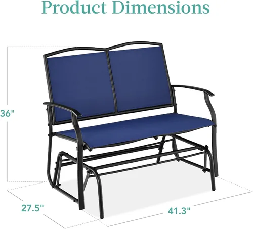 Miniatura 3 de Best Choice Products Balancín de acero para 2 personas para patio al aire libre, balancín de dos plazas para terraza, porche con tela de textileno