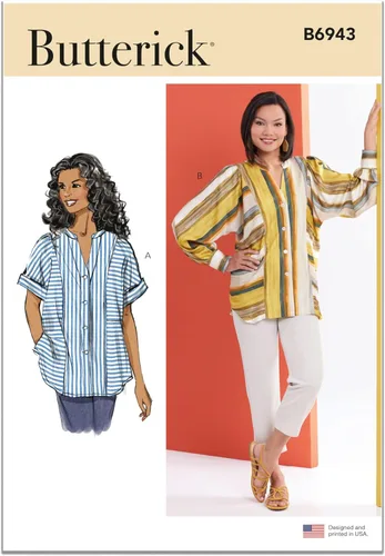 Butterick Misses' - Kit de patrón de costura de manga larga o corta con botones frontales, código de diseño B6943, tallas 8-10-12-14-16, multicolor